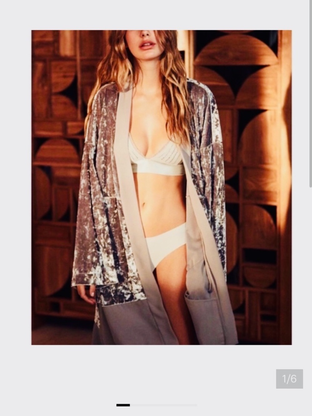 Urban Outfitters Velvet Panel Kimono Robe in Light Gray